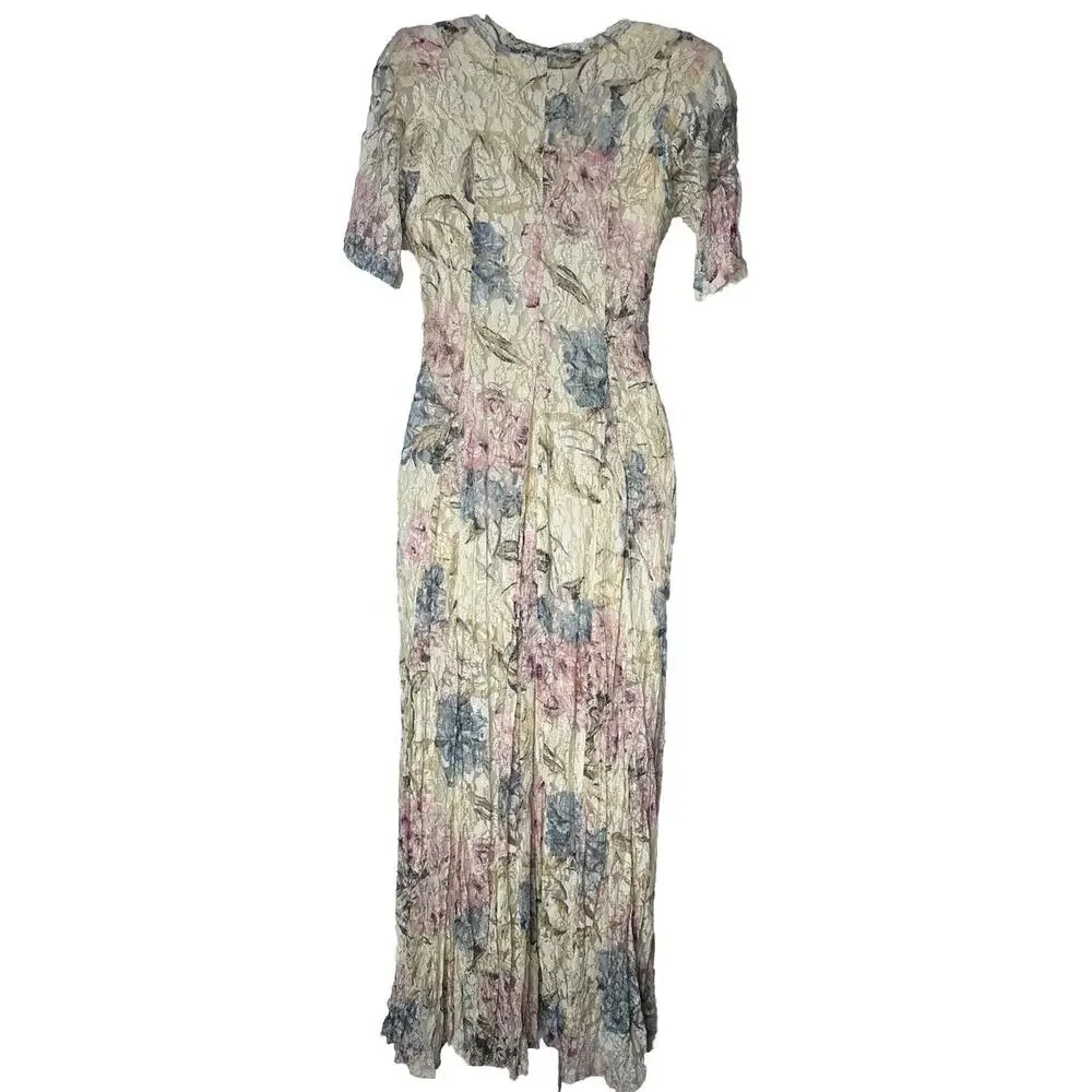 Vintage Lace Floral Maxi Dress S Rayon Cottagecore Indie Romantic Grunge 90s - Picture 7 of 12